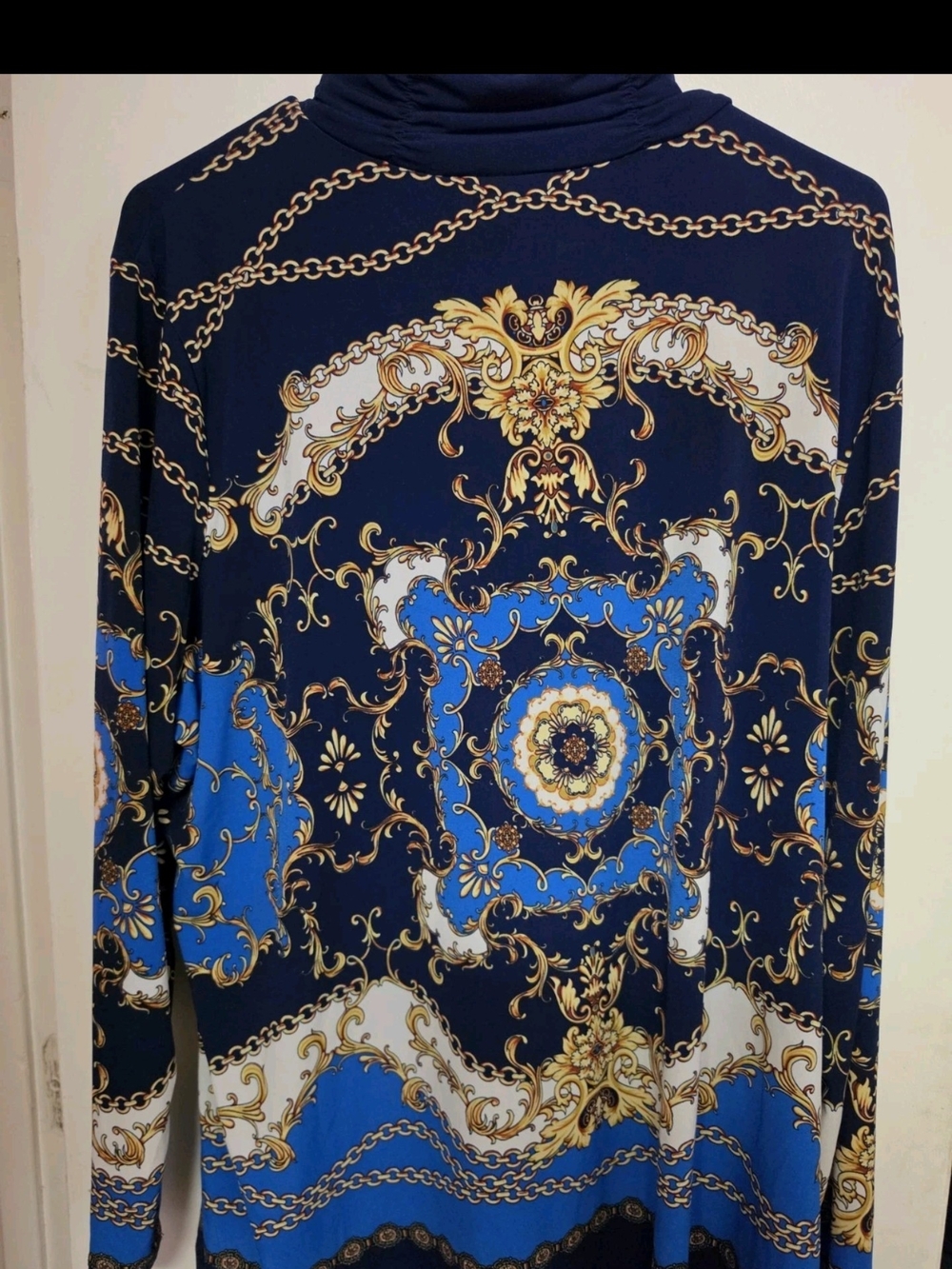 Susan Graver Navy, Blue & Gold Baroque Print Long Sleeve Top - Picture 2 of 2